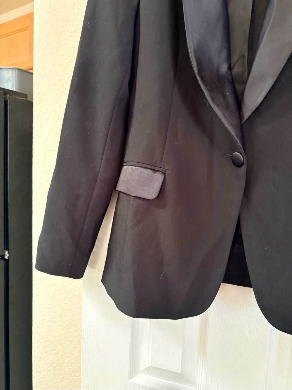 ZARA Women’s Black Tuxedo Blazer Satin Shawl Lapel Tailored One Button Jacket XL - Picture 5 of 13